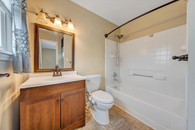 full bathroom with vanity, toilet, and shower / bathtub combination