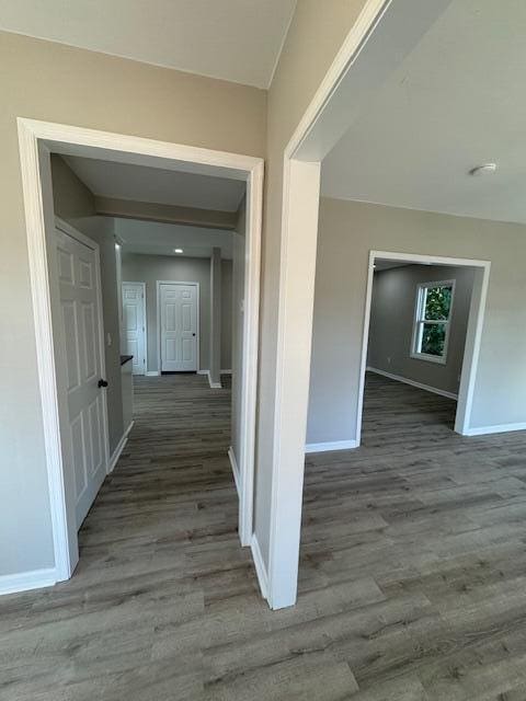 corridor with dark wood-type flooring