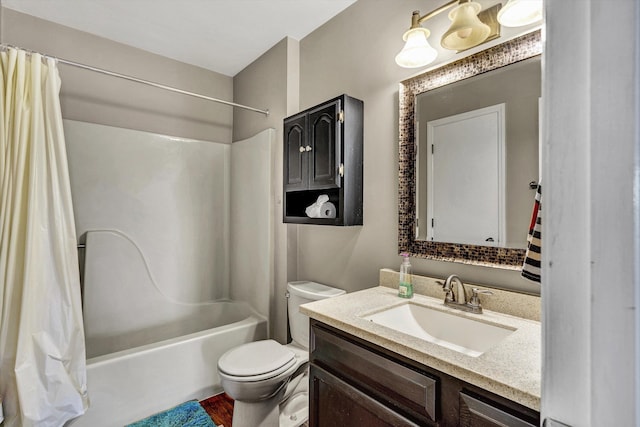 full bathroom featuring vanity, toilet, and shower / bath combo with shower curtain