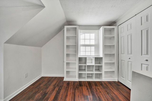 walk in closet featuring vaulted ceiling and dark hardwood / wood-style floors