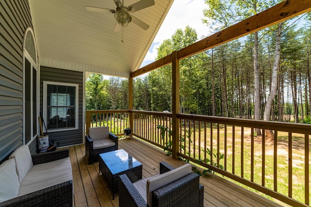 wooden terrace with ceiling fan