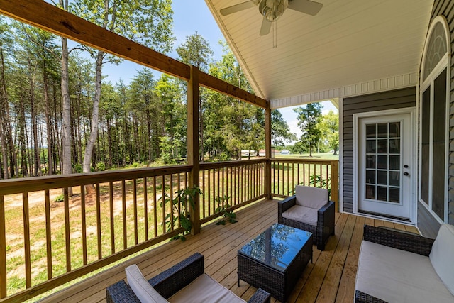 wooden terrace with ceiling fan