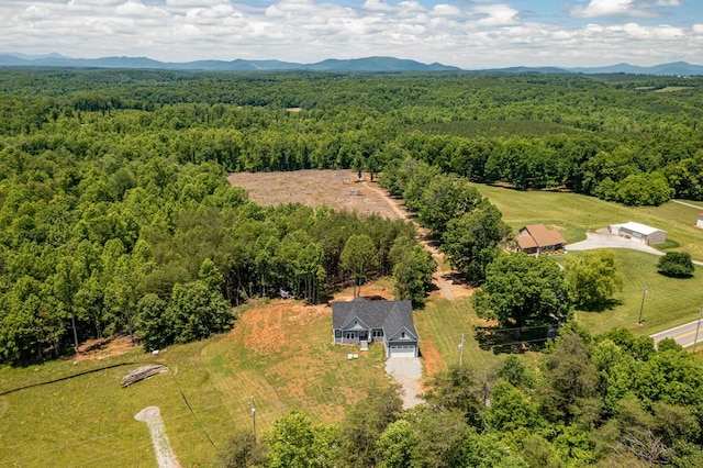 drone / aerial view featuring a mountain view