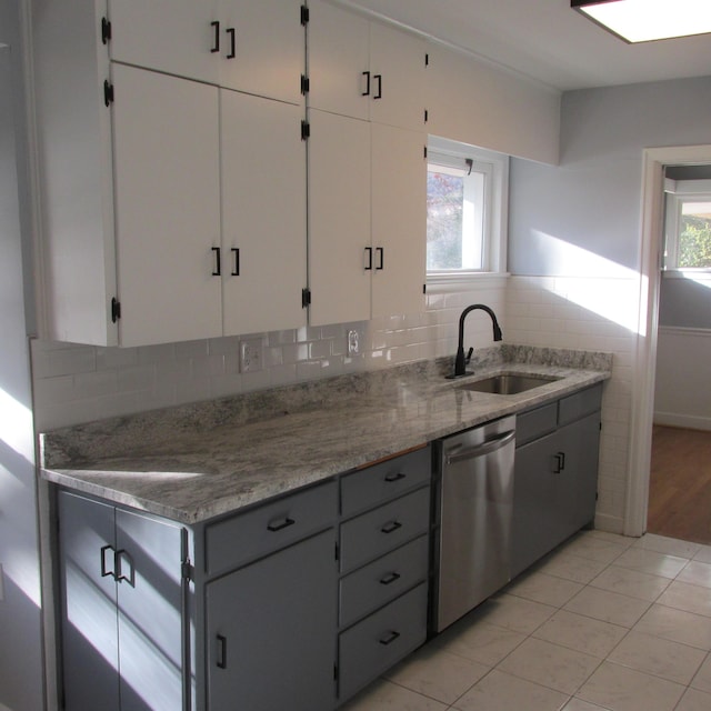 kitchen with white cabinets, dishwasher, a healthy amount of sunlight, and sink