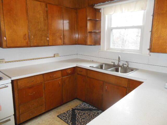 kitchen with white range oven and sink