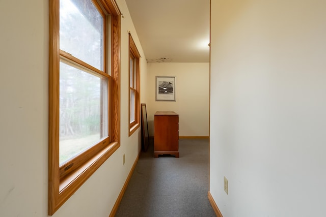 hallway featuring baseboards and carpet floors