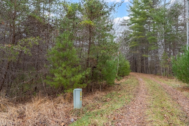 view of street with a wooded view