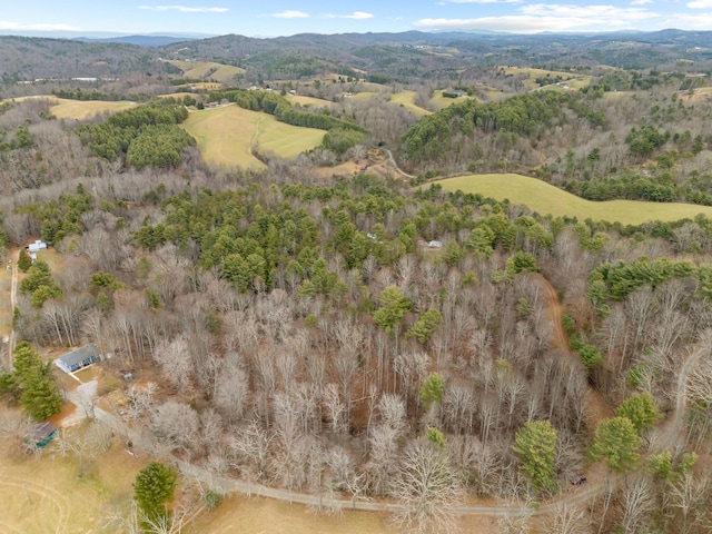 bird's eye view with a forest view and a mountain view