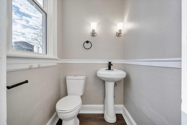 bathroom with hardwood / wood-style floors and toilet