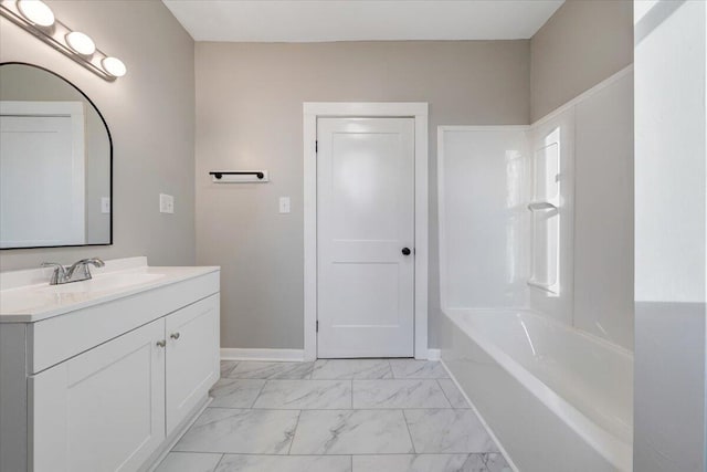 bathroom with vanity and bathing tub / shower combination