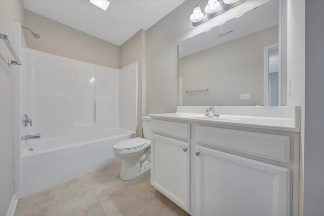 full bathroom featuring vanity,  shower combination, and toilet