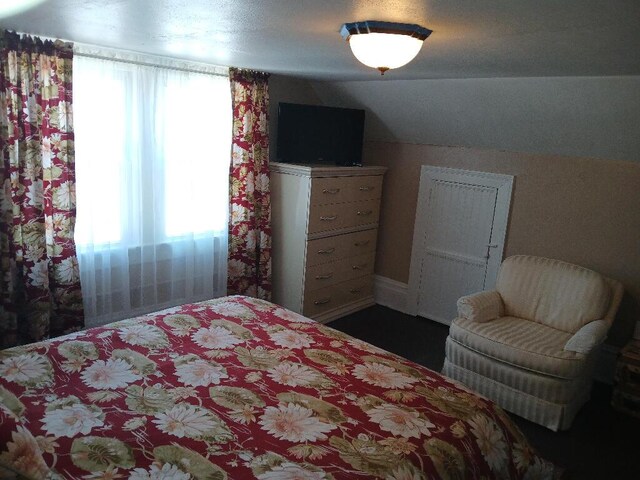 bedroom with vaulted ceiling