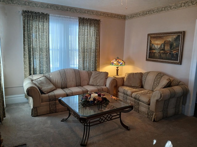 living room with carpet flooring