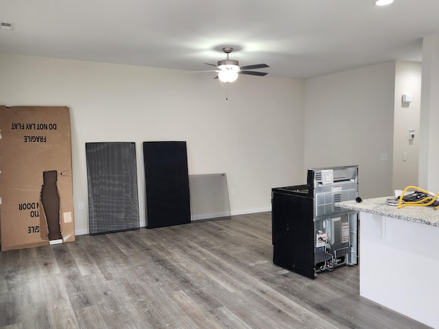 interior space featuring ceiling fan and hardwood / wood-style floors