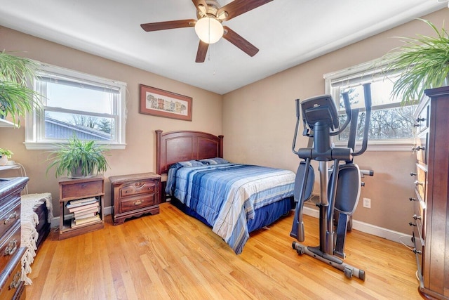 bedroom featuring ceiling fan and light hardwood / wood-style floors