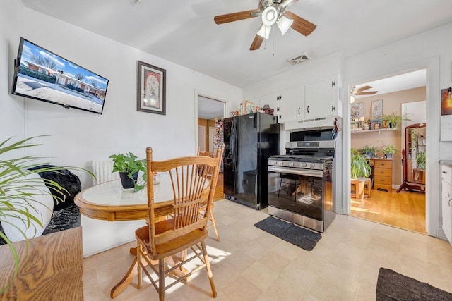 dining space featuring ceiling fan