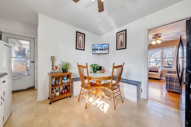 dining area featuring ceiling fan