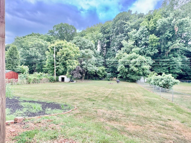 view of yard featuring a shed