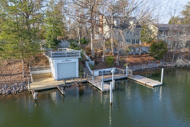 dock area with a water view