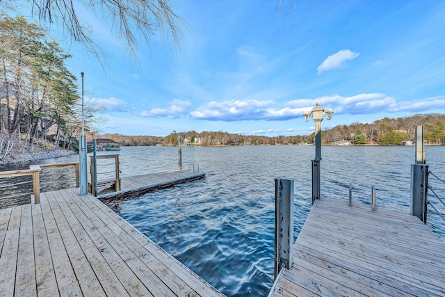 view of dock with a water view