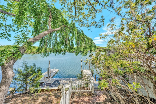 view of water feature featuring a dock