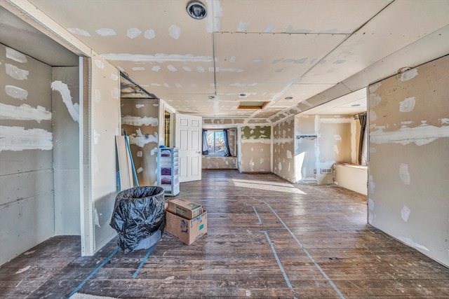 interior space with dark wood-type flooring