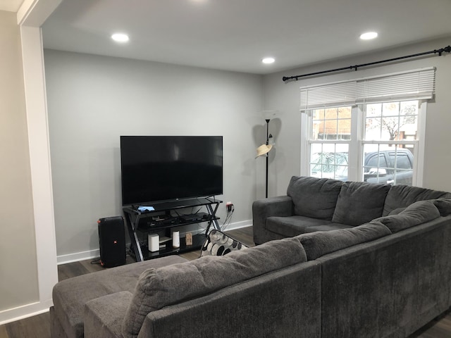 living room with dark wood-type flooring