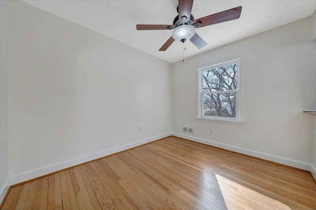 unfurnished room featuring ceiling fan and light hardwood / wood-style flooring