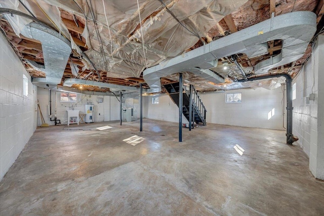 basement with sink and water heater