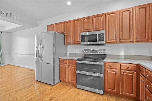 kitchen featuring light wood-type flooring and appliances with stainless steel finishes