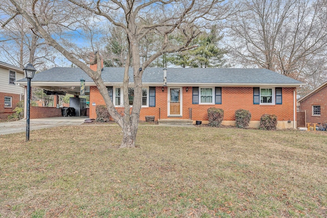 single story home featuring a front yard and a carport