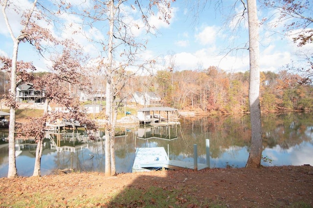 view of dock with a water view