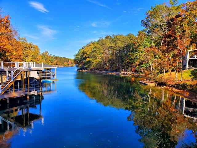 dock area with a water view