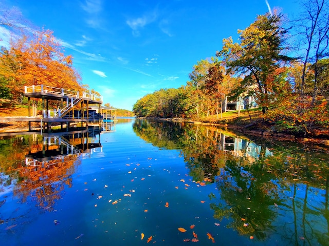 view of dock with a water view