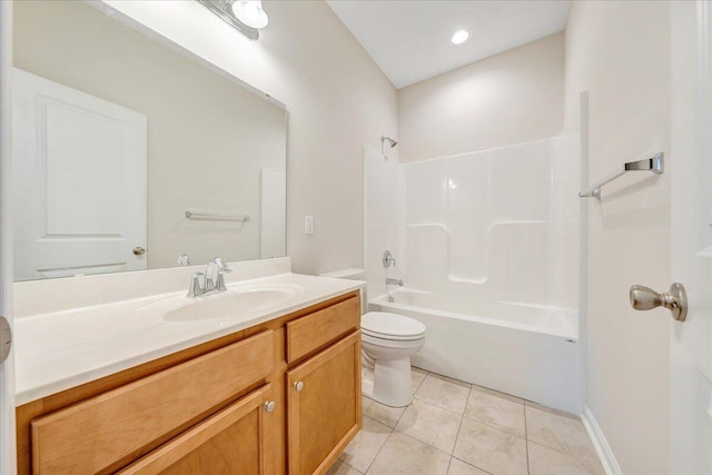 full bathroom featuring tile patterned floors, vanity, toilet, and shower / tub combination