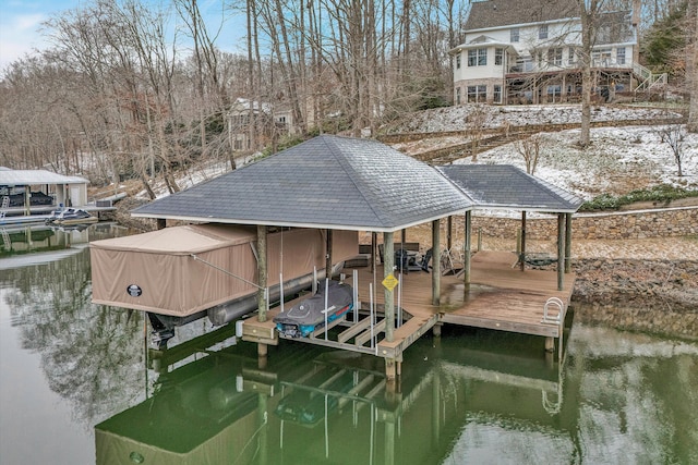 dock area with a water view