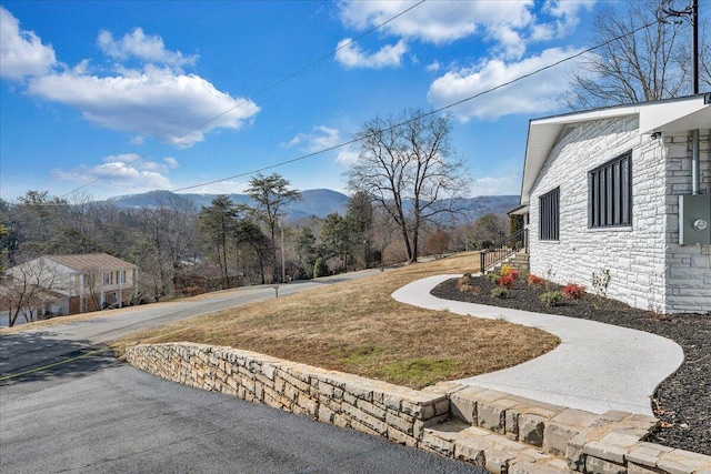 view of yard with a mountain view