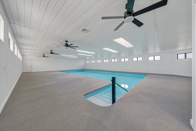 view of pool featuring a patio and ceiling fan