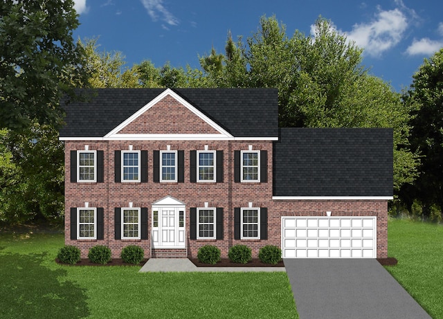 4999 Warrior Dr, Salem, VA 24153 - colonial inspired home featuring a front lawn, driveway, and a garage