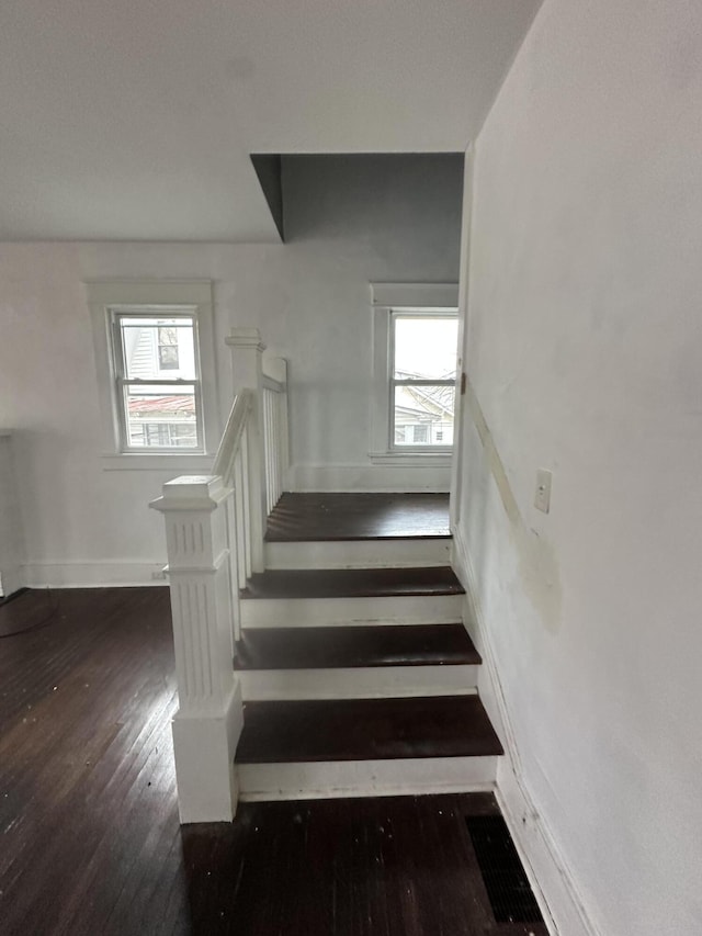 staircase with wood-type flooring