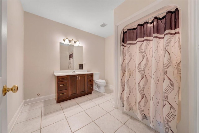 bathroom featuring toilet, tile patterned flooring, and vanity