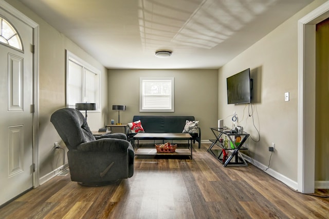 living room featuring dark hardwood / wood-style floors