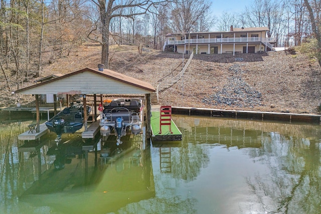 dock area with a water view