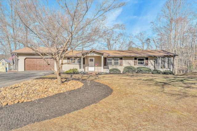 154 Brooks Point Ln, Union Hall, VA 24176 - ranch-style house featuring covered porch, an attached garage, driveway, and a front yard