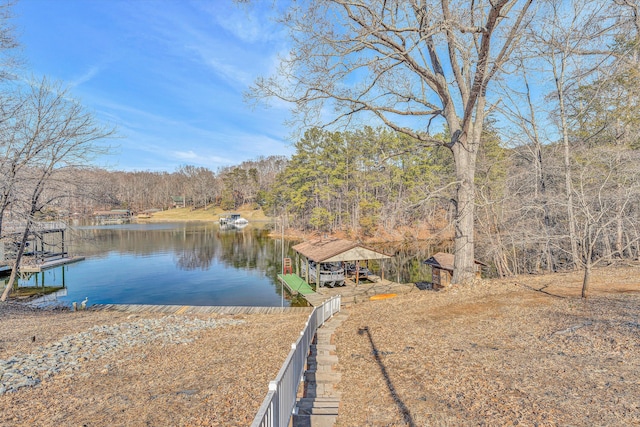 dock area featuring a water view