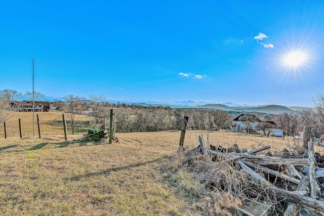 view of yard with a mountain view and a rural view