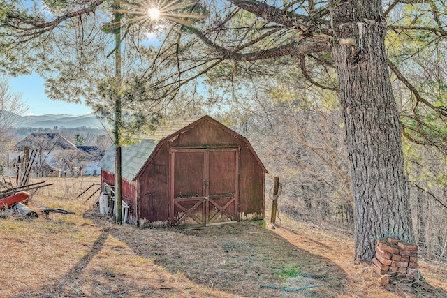 view of outdoor structure with a mountain view