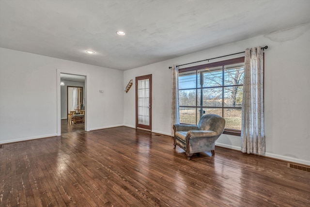 unfurnished room with french doors and dark hardwood / wood-style flooring