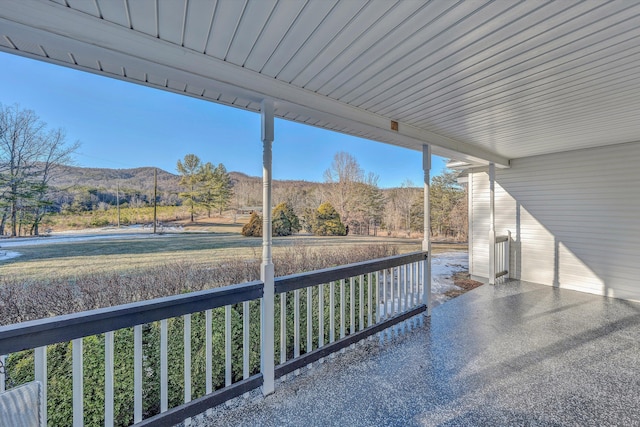 view of patio with a mountain view