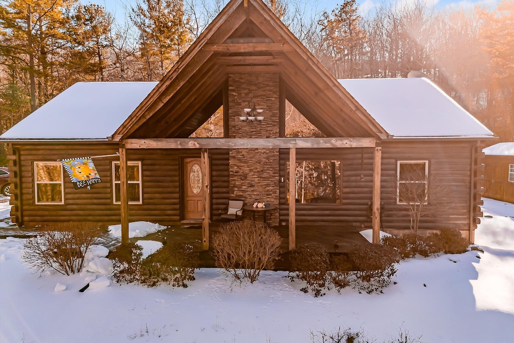 view of snow covered property